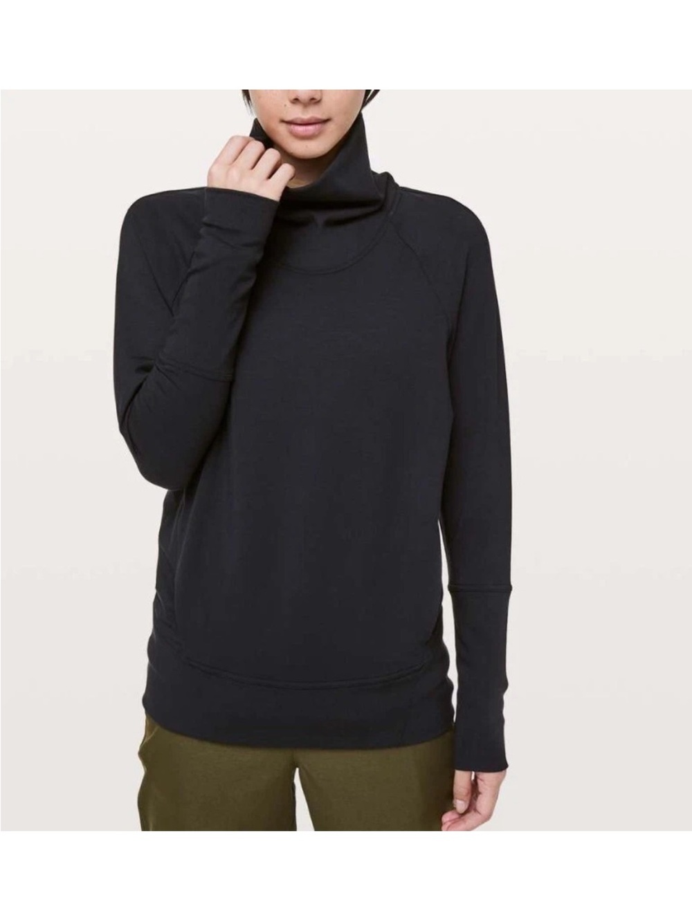 Lululemon Black Funnel Neck Pullover Scuba Sweatshirt Pockets Size 6 Long Sleeve